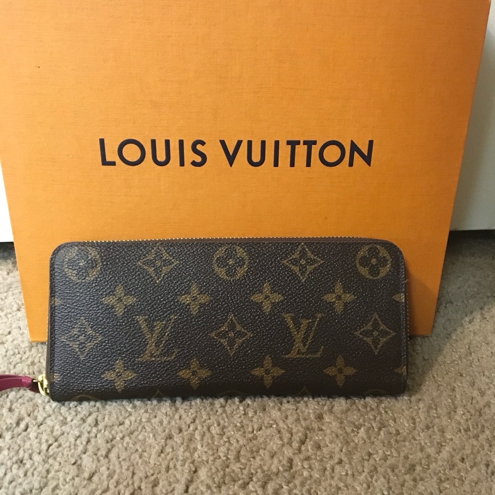 Authentic Louis Vuitton Clemence Wallet - Monogram and fuchsia leather